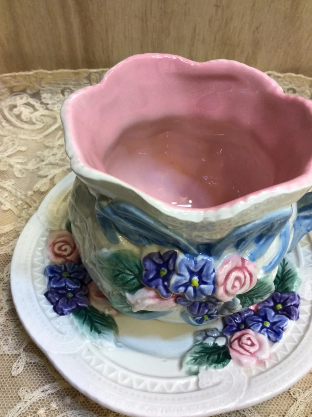 Fitz & Floyd Creamer and Saucer 1993 Victorian Lace Collection